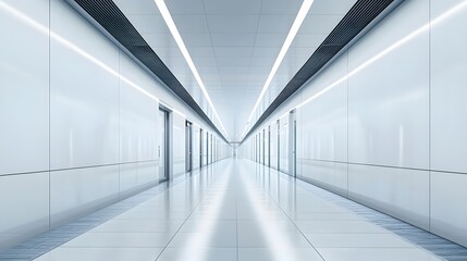 long clean walkway in transport terminal, architectural render,