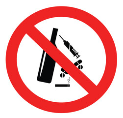 Flat Clean Background with Broken Pills and Stop Symbol - Anti Drug Awareness Poster &ndash; Flat Design Vector Style - Sad Teen with Drugs Concept &ndash; Flat Anti Narcotics Illustration