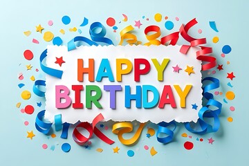 Festive Happy Birthday Celebration With Confetti And Colorful Streamers Overhead