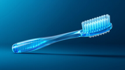 An isolated plastic toothbrush with blue bristles and toothpaste on a white background for dental hygiene and oral care