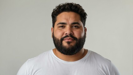 Obraz premium Plus size Hispanic man plain white background, looking proud