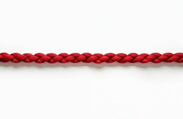Isolated braided red rope on white. Strong textile cord, twisted fiber for various applications, used in design. Accessory for sports, climbing or craft projects. Durable, hard-wearing.