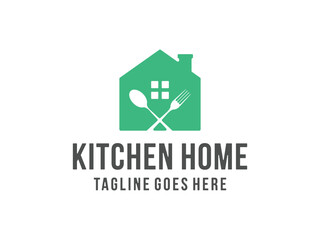kitchen home design, house, fork and spoon logo, vector, isolated on transparent background