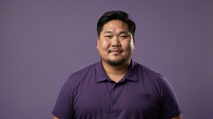 Obraz premium Plus size Asian man plain purple background, looking proud