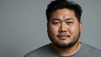 Obraz premium Plus size Asian man plain gray background, looking proud