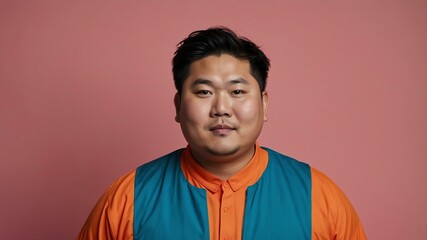 Obraz premium Plus size Asian man plain colorful background, looking proud
