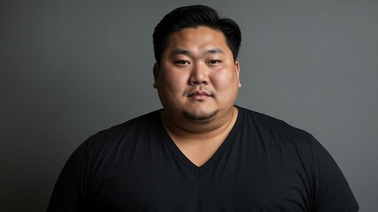 Fototapeta premium Plus size Asian man plain black background, looking proud