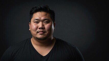 Obraz premium Plus size Asian man plain black background, looking proud