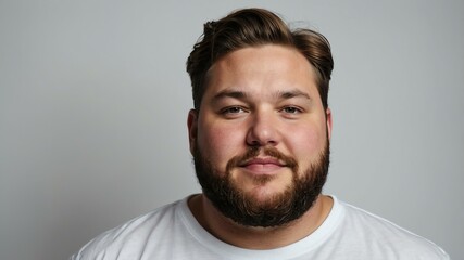 Obraz premium Plus size American man plain white background, looking proud