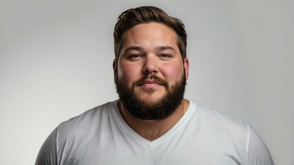 Obraz premium Plus size American man plain white background, looking proud