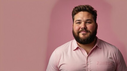Obraz premium Plus size American man plain pink background, looking proud
