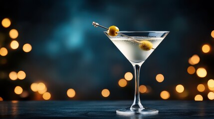 A classic martini cocktail is elegantly presented in a glass, showcasing the sophistication and timeless appeal of this beloved drink and the art of mixology.