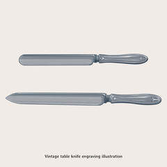 Vintage Table Knife Hand Drawn Engraving Illustration