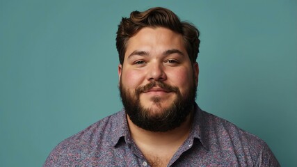 Obraz premium Plus size American man plain colorful background, looking proud