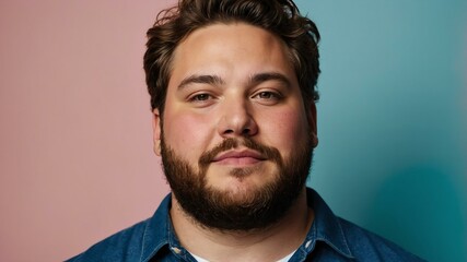 Obraz premium Plus size American man plain colorful background, looking proud