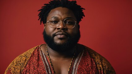 Obraz premium Plus size African man plain red background, looking proud