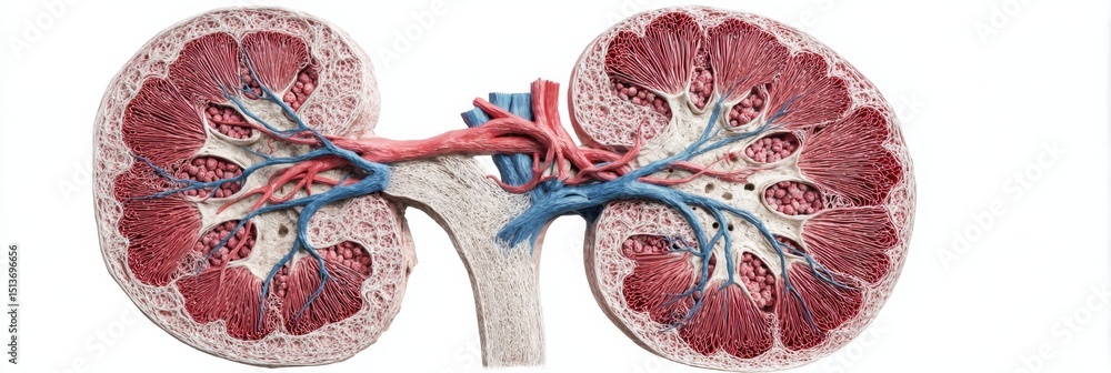Leinwandbilder cross-section view of a 3d kidney with clear blood vessel structure and smooth texture in the left z