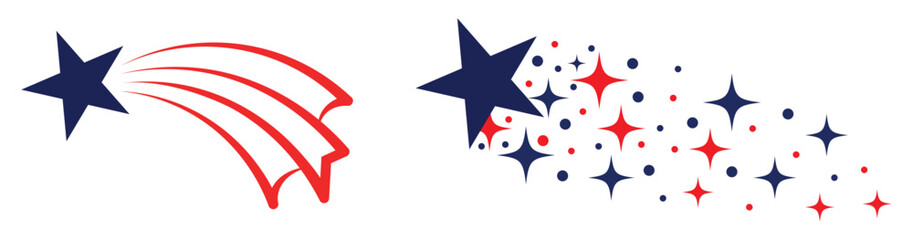 shooting stars design for American independence day banner, poster greetings. red and blue shooting stars. star firework celebrate USA independence day. fire works 4th of july. vector illustration