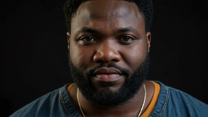 Obraz premium Plus size African man plain black background, looking proud