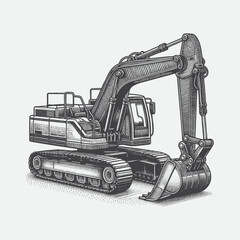 Monochrome design of excavator isolated on white
