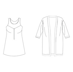 Women's kimono design flat sketch fashion illustration drawing. 

