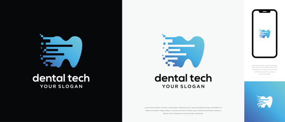 Dentistry technology logo design template. Dentistry digital technology logo design vector icon	