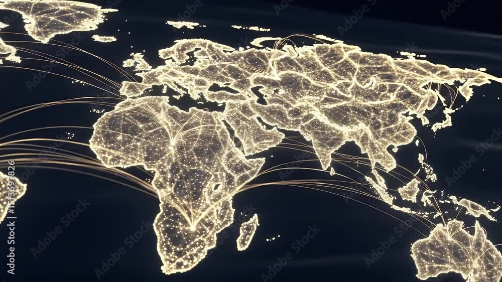 Poster showing global connections with light points on earth map