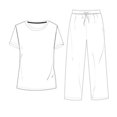 GIRLS AND WOMEN NIGHT WEAR PAJAMA SET TOP AND JOGGER FASHION FLAT DESIGN VECTOR
