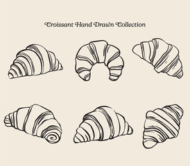 croissant hand drawn clipart collection