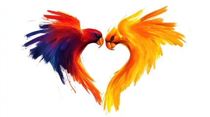 Obraz premium Two colorful birds form a heart shape