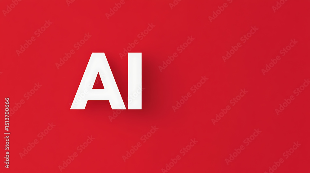 Poster ai letters on red background. minimalist ai art, concept for artificial intelligence, machine learni
