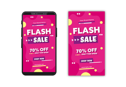 Pink And Yellow Flash Sale Discount Post Flyer Template

