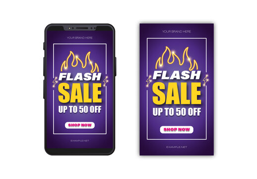 Purple And Yellow Flash Sale Discount Shopping Post Template

