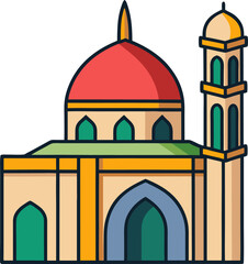 Ornate red and gold mosque icon in decorative middle eastern vector