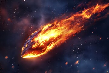 Obraz premium Fiery comet blazing through space cosmic debris