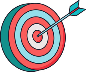Bullseye icon in teal and red with thick outline flat vector design