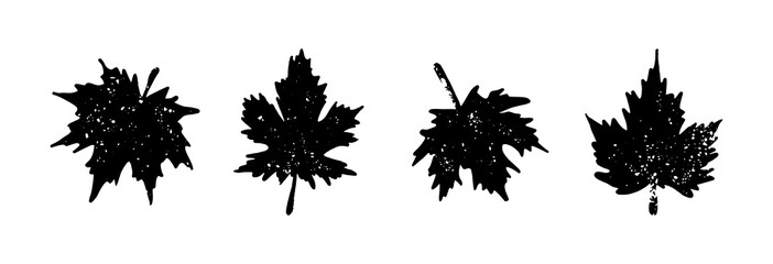 Black and White Silhouette Maple Leaf Leaves in Autumn or Fall Season, Minimalist Maple Logo Icon and Clip Art Vector Illustration
