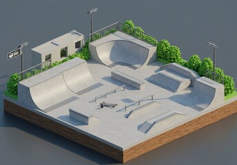 Isometric skatepark, low-poly style