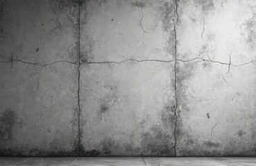 Fototapeta premium Concrete wall texture. Cracks and scratches create weathered, grunge aesthetic. Monochrome grey tones emphasize age and wear. Ideal background template for artistic projects or industrial design.