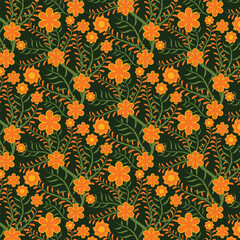 Floral pattern design with Orange Flowers and Green Leaves