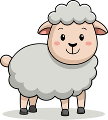 Cute cartoon sheep icon with simple white fluffy wool and pink face