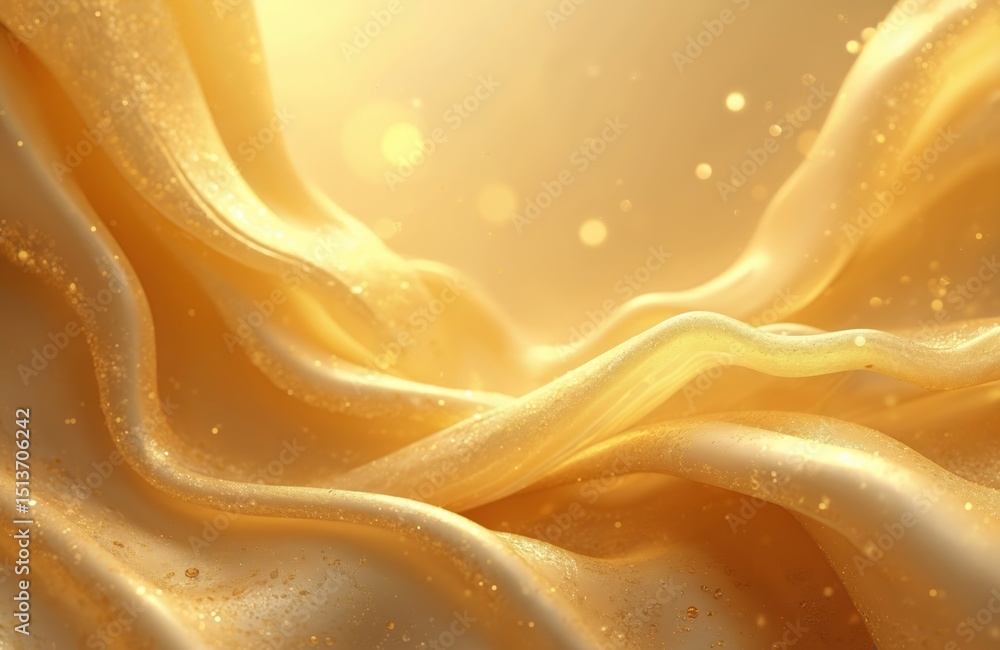 Fototapete Abstract gold background with flowing lines light effects. Shiny golden texture with swirl curves. Elegant luxury design illustration creates dreamy, glamour festive atmosphere. Perfect decor,