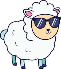 Cool sheep with sunglasses cartoon illustration in cheerful farm theme