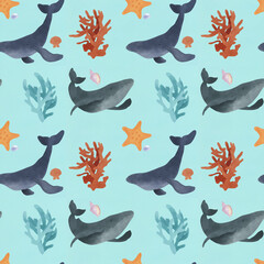 Whales with coral - blue