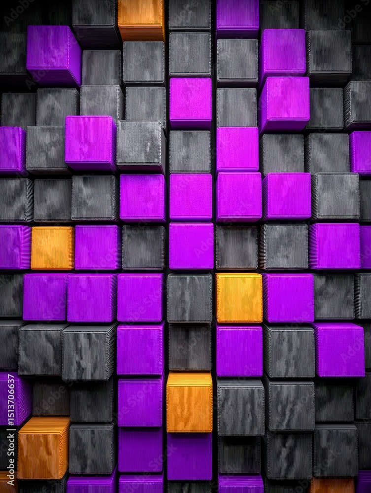 Poster abstract cube pattern - colorful 3d cubes, purple, orange, and gray, create a dynamic geometric back
