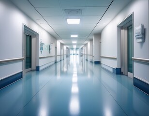 a sterile hospital hallway with bright white walls and clean flooring leads to medical rooms showcasing efficient healthcare space design ceiling to floor for optimal medical corridor efficiency