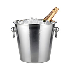 Metal champagne bucket, full with ice Isolated on a transparent background