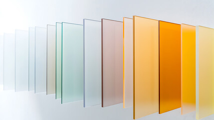 Chromatic Panels: A series of transparent colored panels arranged in a gradient, showcasing a spectrum of hues and light interplay.
