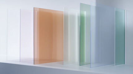 Colorful transparent panels create modern, minimalist art. Light and shadow play with color and form, resulting in an elegant, translucent display.