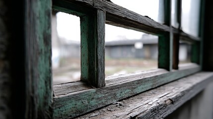 Obraz premium Abandoned Window Frame Urban Decay Architectural Detail - Decaying urban window, symbolizes neglect, time's passage, forgotten stories, resilience, and the passage of time
